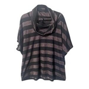 Seven7 Striped Cowl Neck Short Sleeve Top Women 22/24 Brown Black Sparkle